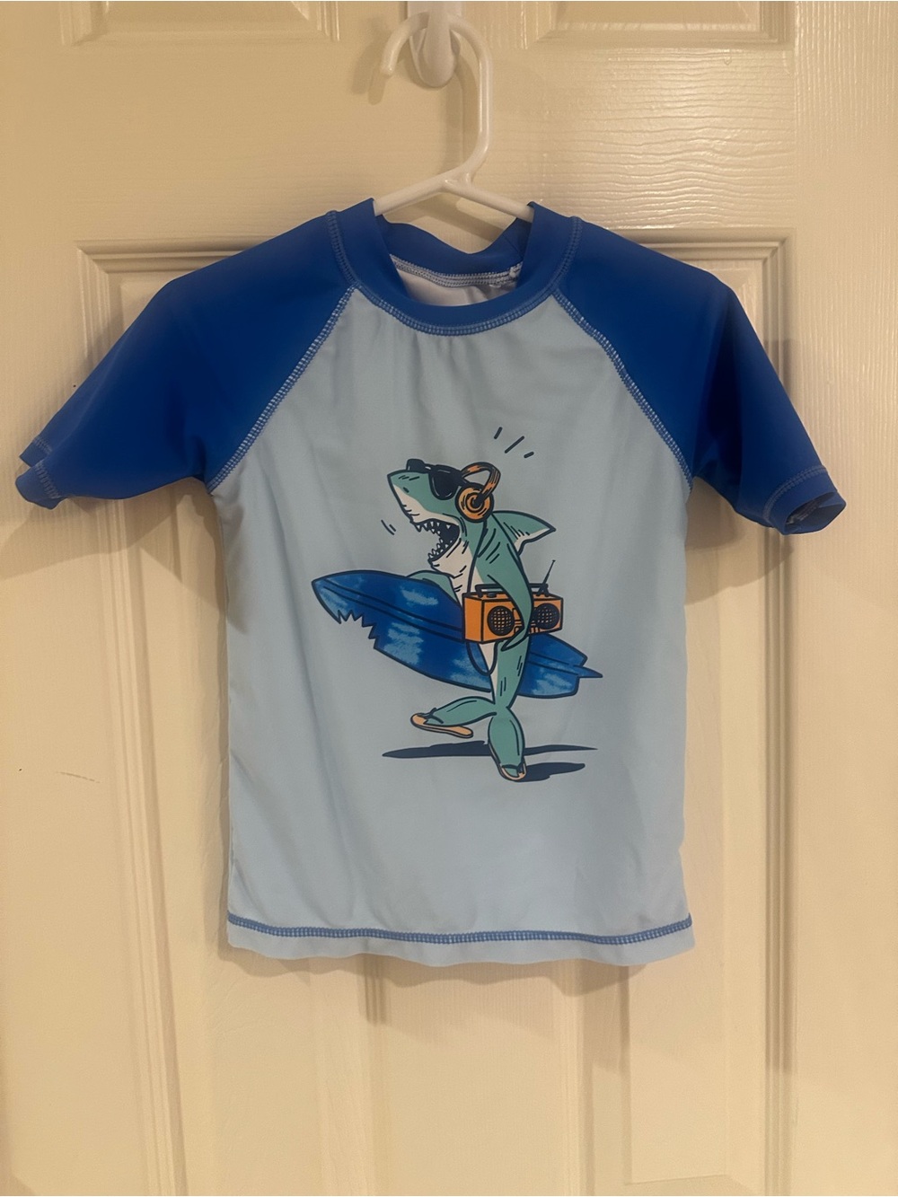 Panama Jack Kids Light Blue and Royal Blue Shark Surf Rashguard